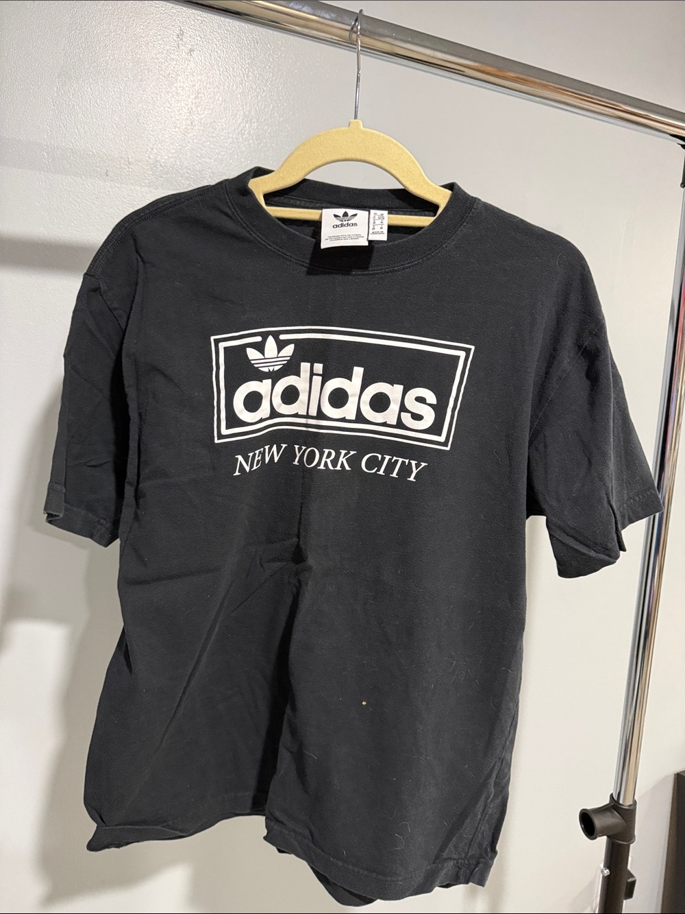 adidas Black Short-Sleeve Logo Tee with White New York City Print